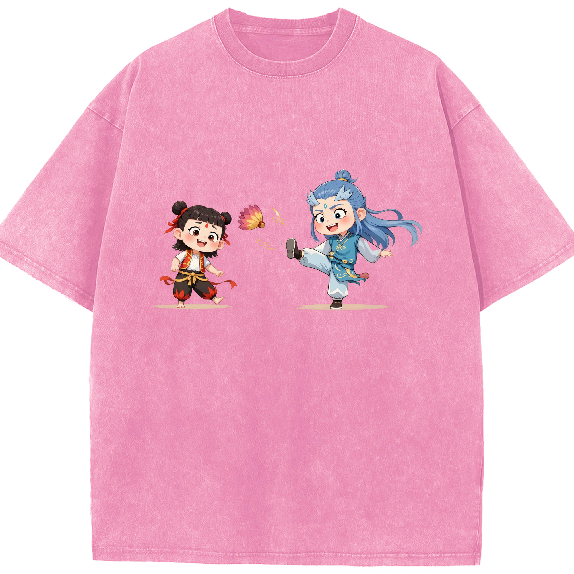 （画像用） Ne Zha 2 ナタ 魔童の大暴れ 綿100% ヴィンテージ風 半袖Tシャツ（フロントプリント）